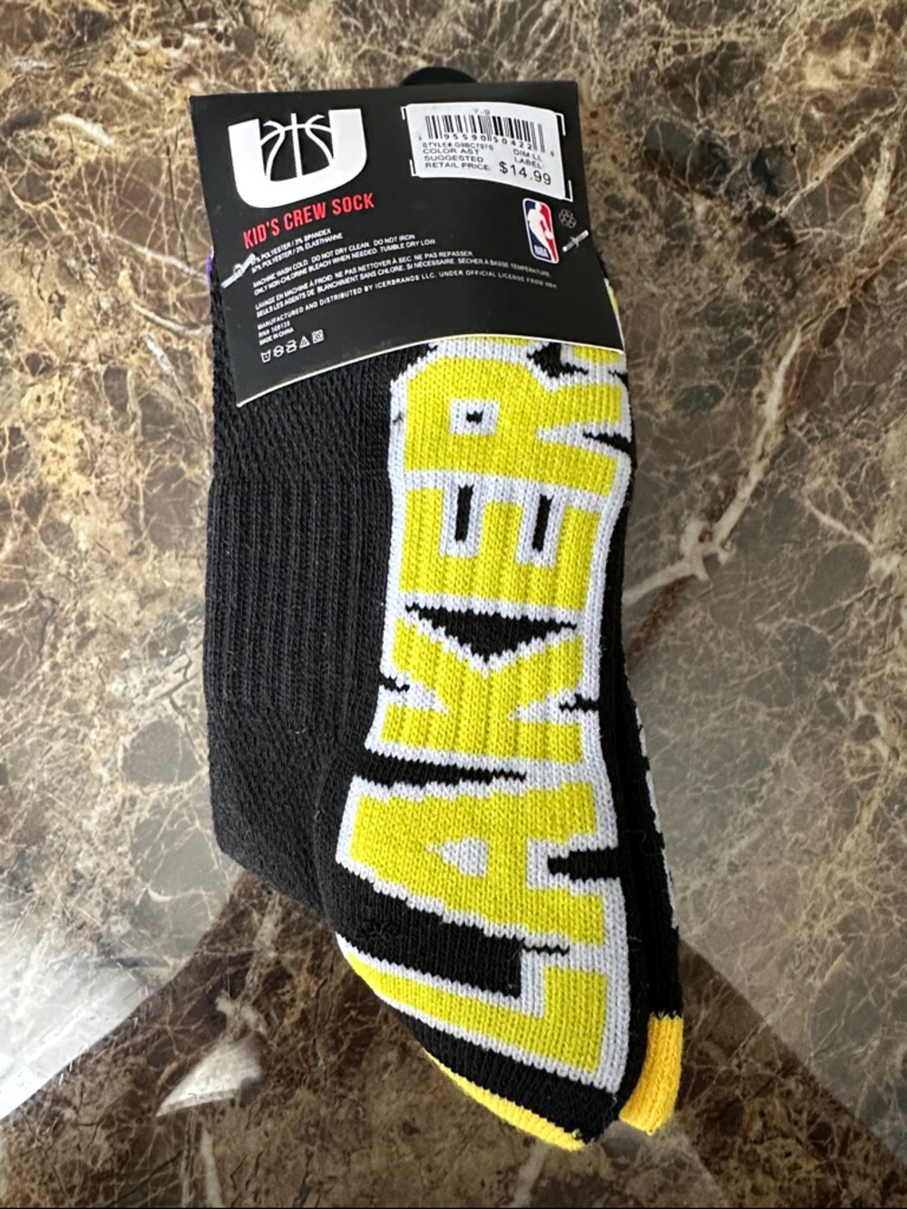 3 Pairs NBA Los Angeles Lakers Purple and Yellow Kids Crew Socks - Team Logo - Picture 3 of 7
